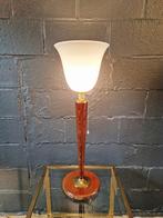 Grote tafellamp van hout en wit opaline, Art Déco stijl, Ophalen of Verzenden