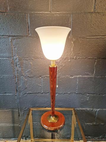 Grande lampe de table en bois et opaline , style Art Déco, Enlèvement ou Envoi