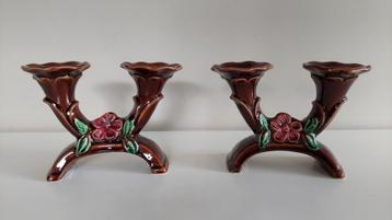 2 prachtige dubbele vintage kandelaars - S & G Keramik 