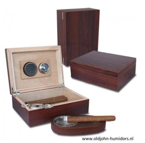 MERK HUMIDOR STARTSET GIFTSET MAT WALNOOT ASBAK KNIPPER  h76, Verzamelen, Rookartikelen, Aanstekers en Luciferdoosjes, Nieuw, Tabaksdoos of Verpakking
