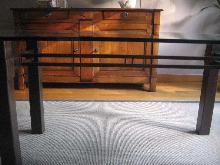 unieke met de hand gemaakte eettafel , met dik glazen blad, Antiek en Kunst, Antiek | Meubels | Tafels, Ophalen