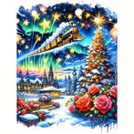 Diamond Painting kerst trein 50x40cm (rond), Verzenden, Nieuw, Knutselwerk