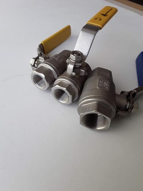 Bolkranen inox 316   1/2 -3/4 duim samen 3 stuks nieuw, Doe-het-zelf en Bouw, Sanitair, Nieuw, Overige typen, Inox, Ophalen of Verzenden