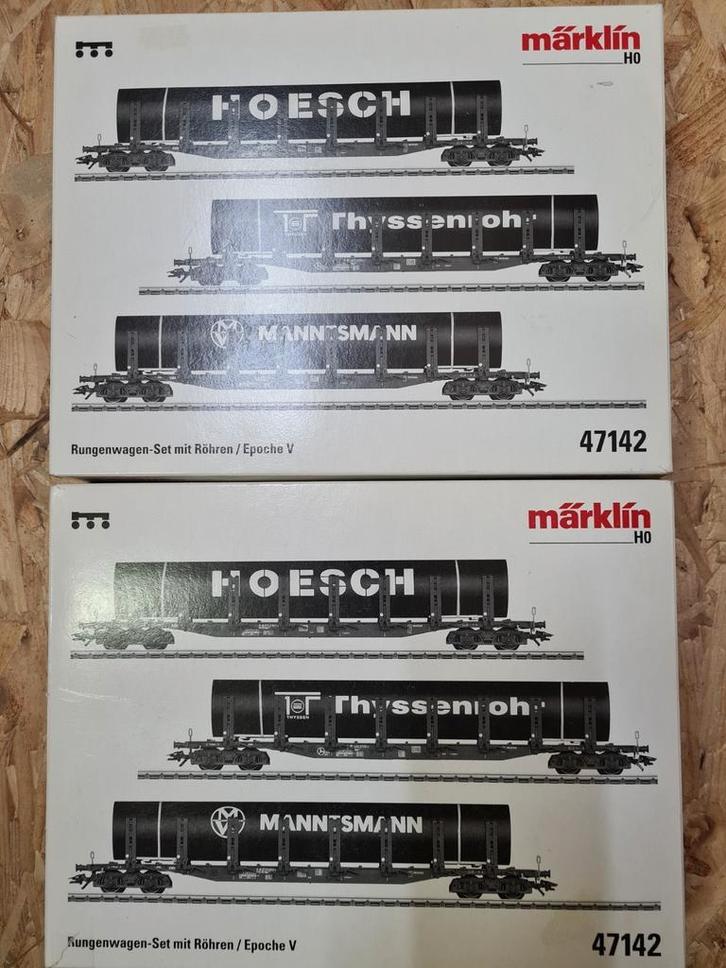Märklin 47142 rongenwagenset 2 stuks buizentransport in okt, Hobby en Vrije tijd, Modeltreinen | H0, Zo goed als nieuw, Wagon