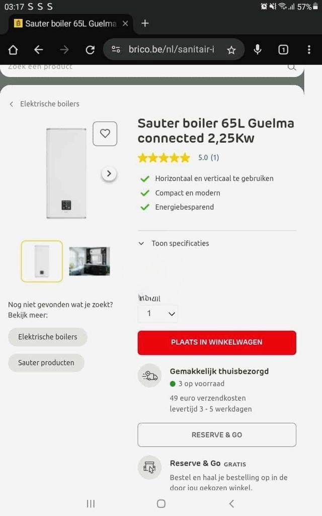 Sauter boiler 65l, Doe-het-zelf en Bouw, Chauffageketels en Boilers, Nieuw, Boiler, 20 tot 100 liter, Ophalen
