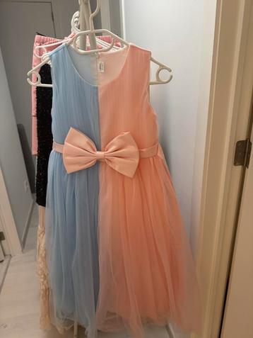 Jurk blauw met roze details 8Y beschikbaar voor biedingen