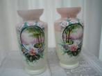Vintage Opaline set vazen handgeschilderd, Antiek en Kunst, Ophalen of Verzenden