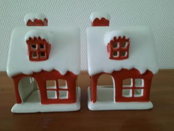 Kerst - 2 kersthuisjes voor theelichtjes beschikbaar voor biedingen