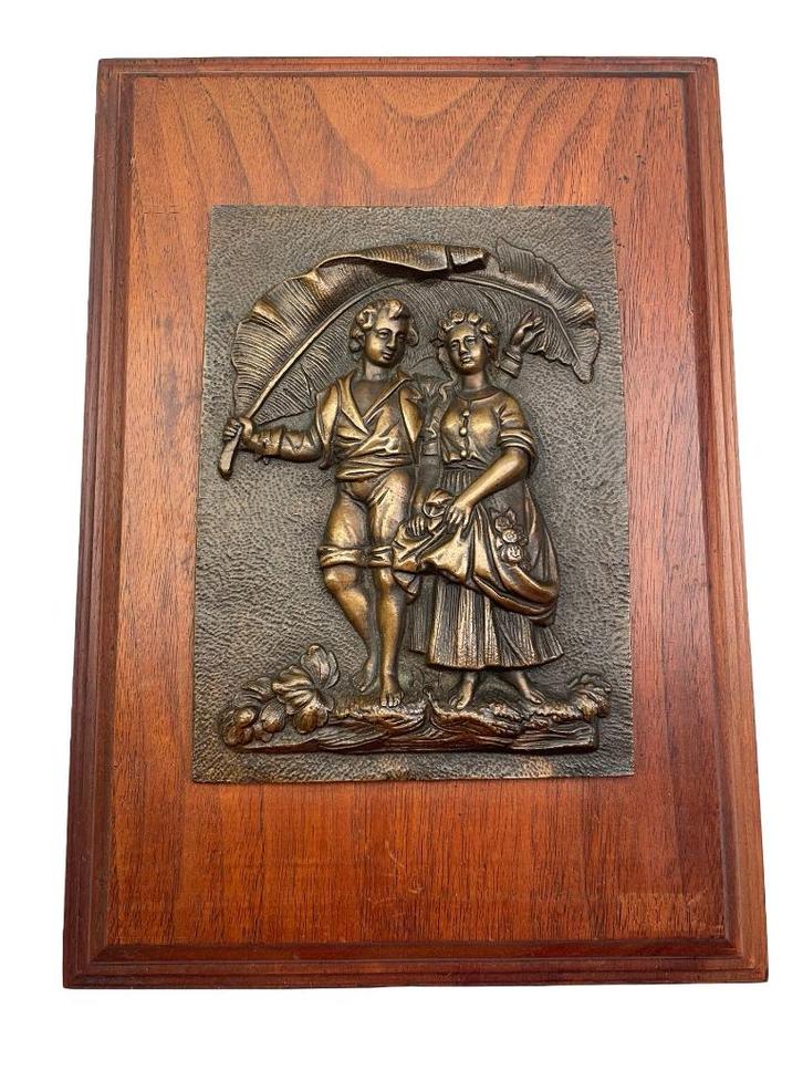 Decoratieve bronzen plaquette Landelijke idylle Eind 19e/20e, Antiek en Kunst, Antiek | Brons en Koper, Brons, Ophalen of Verzenden