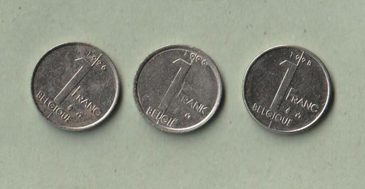 België : 3 (gebruikte) munten : 1 frank : 1996-1998, Postzegels en Munten, Munten | België, Setje, Ophalen of Verzenden