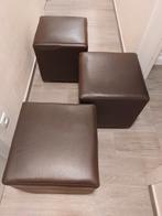 poefen 3 stuks echt leder , kleur donker bruin. 40x40cm., Ophalen, Zo goed als nieuw, Vierkant, Leer
