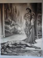 PRACHTIG GROOT ZWART-WIT SCHILDERIJ OP DOEK"MANNELIJK NAAKT", Enlèvement