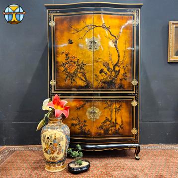 Vintage Chinese kast (bladgoud) oosterse tv kast (bohemian) beschikbaar voor biedingen