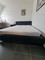 Tweepersoonsbed lederlook, Ophalen, Gebruikt, Zwart, Stof