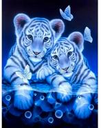 Peinture au diamant Tigres et papillons 40x30cm (rond), Envoi, Neuf, Bricolage