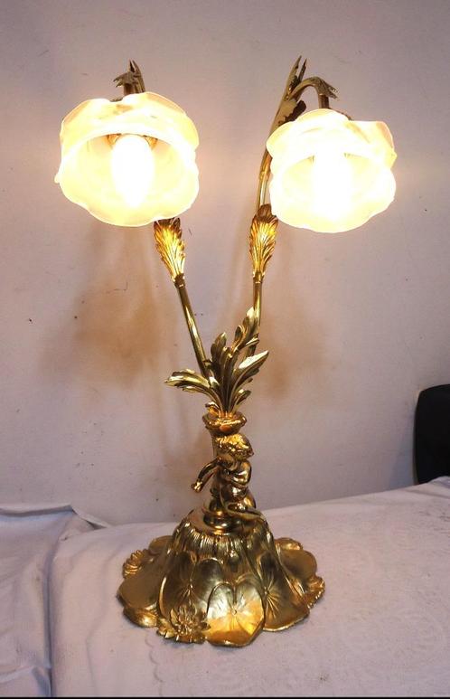 Tafel Lamp Franse Art-Nouveau Brons Putti Engel H 60✨😍💑🎁, Antiek en Kunst, Antiek | Verlichting, Ophalen of Verzenden