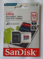 Carte micro SDXC SanDisk (64 GB) + Adaptateur neuf, TV, Hi-fi & Vidéo, Photo | Cartes mémoire, SanDisk, 64 GB, Enlèvement ou Envoi