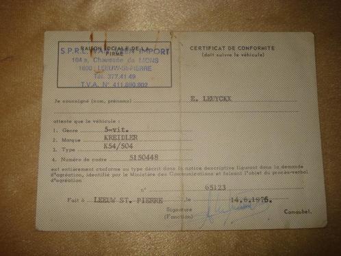 Ancien Certificat Conformité Moto Kreidler K54/504 1976, Motoren, Handleidingen en Instructieboekjes, Overige merken, Ophalen of Verzenden