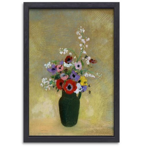 Grand vase vert à décor de fleurs mélangées - Toile Odilon R, Antiquités & Art, Art | Peinture | Classique, Envoi