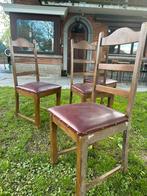 Ensemble de 4 chaises en bois et assise en cuir, Antiquités & Art