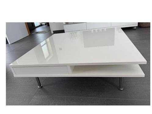 Witte glanzende salontafel met lades en opbergruimte, Huis en Inrichting, Tafels | Salontafels, Zo goed als nieuw, Minder dan 50 cm