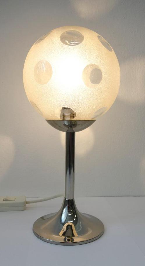 Vintage tafellamp Space Age lamp trompetvoet chroom ijsglas, Huis en Inrichting, Lampen | Tafellampen, Gebruikt, Ophalen of Verzenden