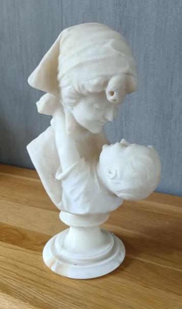 H. Malavotti 1920 Beeld Moeder met kind Albast Italie 40cm beschikbaar voor biedingen