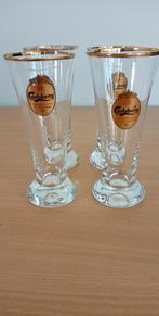 Lunettes Carlsberg avec emblème doré 4 pièces, Collections, Verres & Petits Verres, Comme neuf, Enlèvement ou Envoi, Verre à bière