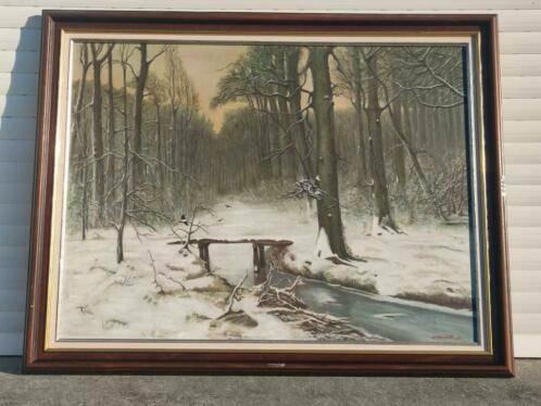 huile sur toile paysage sous la neige signe w termote, Antiquités & Art, Art | Peinture | Classique, Enlèvement ou Envoi