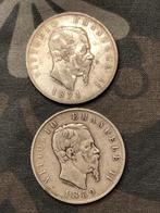 Munten zilver Italië 5 lire Vittorio Emanuele II  2 stuks, Ophalen of Verzenden, Italië, Setje, Zilver