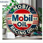 Vintage metalen bord rond Mobil Racing Oil (20cm), Huis en Inrichting, Verzenden, Nieuw