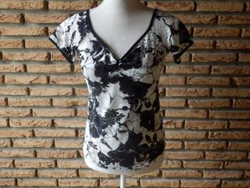 (154)- blouse femme t.38 noir blanc - jacqueline riu -, Taille 38/40 (M), Enlèvement ou Envoi, Comme neuf, Jacqueline Riu