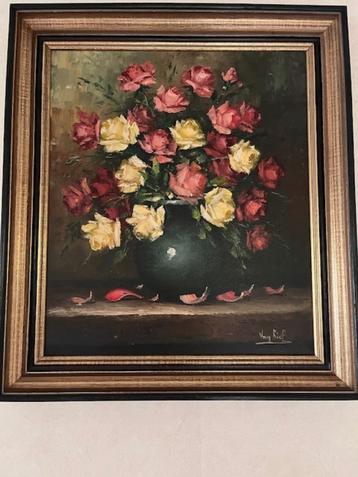 Mooi schilderij - bloemen - 73x84cm gesigneerd