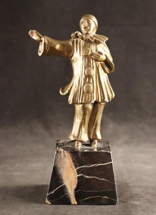 Bronzen Art Deco beeld van een pierrot, Antiek en Kunst, Kunst | Beelden en Houtsnijwerken, Verzenden
