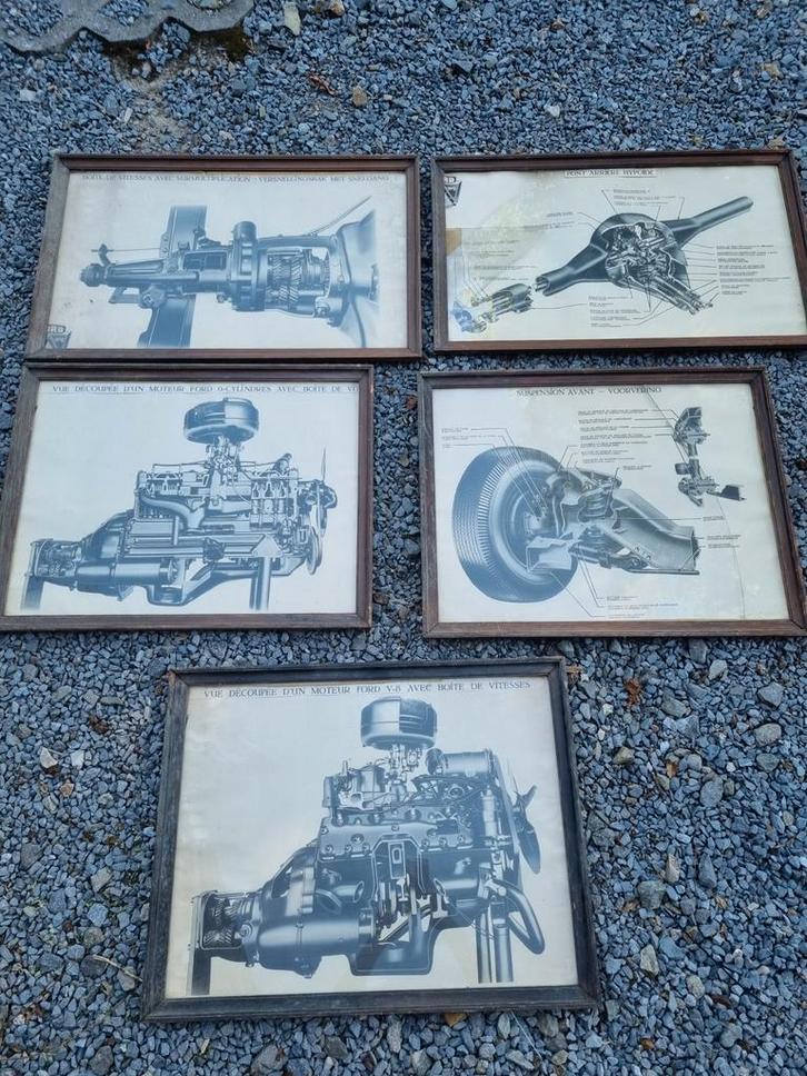 Set van 5 schoolframes op mechanica, ford v8,,..., Verzamelen, Automerken, Motoren en Formule 1, Ophalen