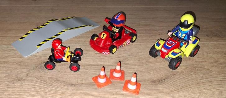 PLAYMOBIL de kartjongen en papa en de begeleider op een quad, Kinderen en Baby's, Speelgoed | Playmobil, Zo goed als nieuw, Complete set