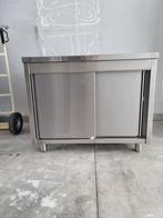 Table de travaille inox avec placard coulissant professionne, Ophalen, Gebruikt, Inox Meubilair