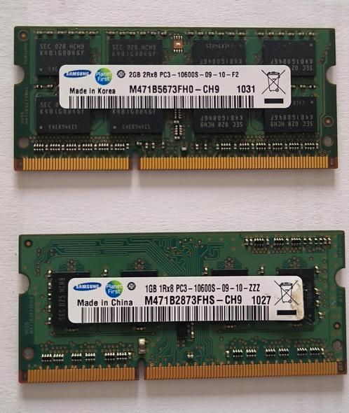 Mémoire RAM DDR3 3GB 10600 (2GB+1GB), Informatique & Logiciels, Mémoire RAM, Utilisé, DDR3, Enlèvement ou Envoi