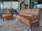 Massief eiken salon 3 zit + 2 clubs., Huis en Inrichting, Ophalen, Gebruikt