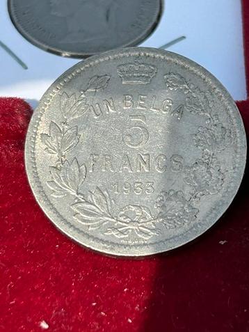 5 Francs 1 Belga 1933 Position française A