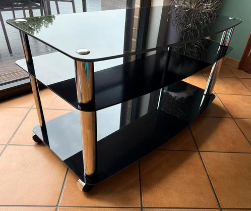 Glazen tv-meubel, Huis en Inrichting, Tafels | Sidetables, Gebruikt, Rechthoekig, Glas, Ophalen
