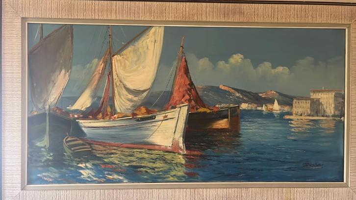 Schilderij Havenzicht Malta, Antiek en Kunst, Kunst | Schilderijen | Klassiek, Ophalen