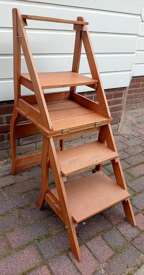 Bibliotheekstoel / Trap, Huis en Inrichting, Stoelen, Gebruikt, Vier, Hout, Bruin, Ophalen of Verzenden