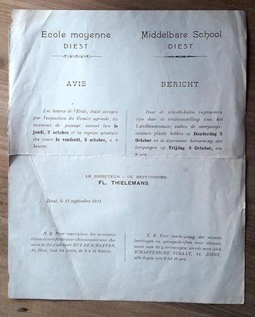 Bericht van de Middelbare School Diest, 1913 beschikbaar voor biedingen