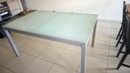 Metalen eettafel met glazen blad, Huis en Inrichting, Tafels | Eettafels, Ophalen, 50 tot 100 cm, Zo goed als nieuw, Vijf personen of meer