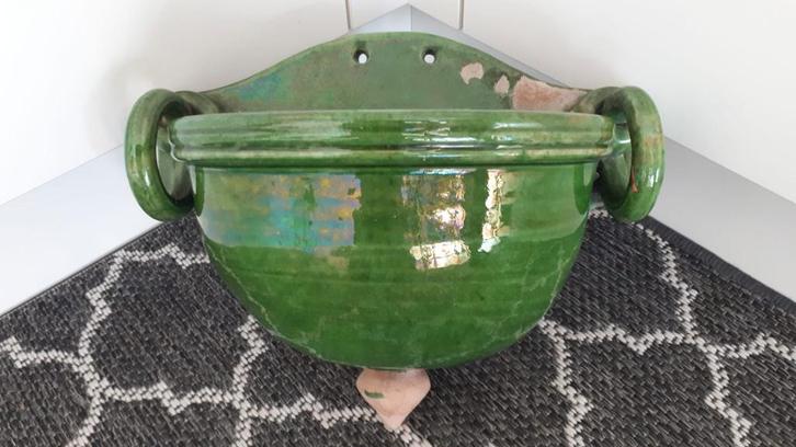 Vintage jardiniere/plantenhanger/hangbloempot Frankrijk BIOT, Antiek en Kunst, Curiosa en Brocante, Ophalen of Verzenden