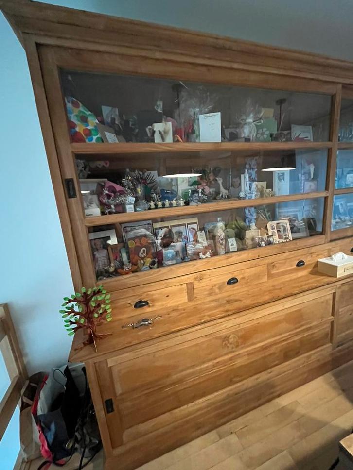 Teakhouten vitrinekast, Huis en Inrichting, Kasten | Vitrinekasten, Zo goed als nieuw, Teakhout, Ophalen