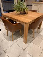 Eettafel met 4 stoelen, Huis en Inrichting, Tafels | Eettafels, Ophalen, Vierkant, Zo goed als nieuw, Eikenhout