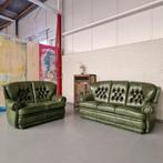 Haeck 2-Zits Timeless Chesterfield Bank – Antiek Groen, Leer, Ophalen of Verzenden