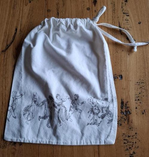 Vintage ecru katoenen zak met folklore / dansende mensen, Antiek en Kunst, Curiosa en Brocante, Ophalen of Verzenden